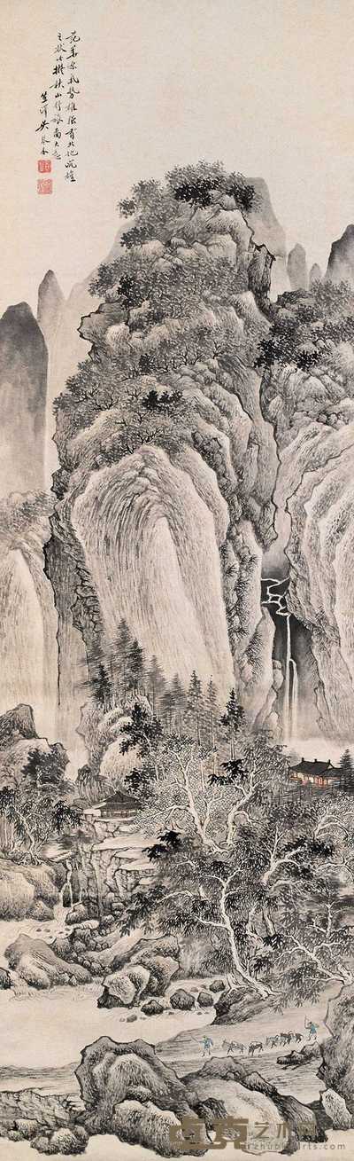 吴琴木 秋山行旅图 立轴 169×51.5cm